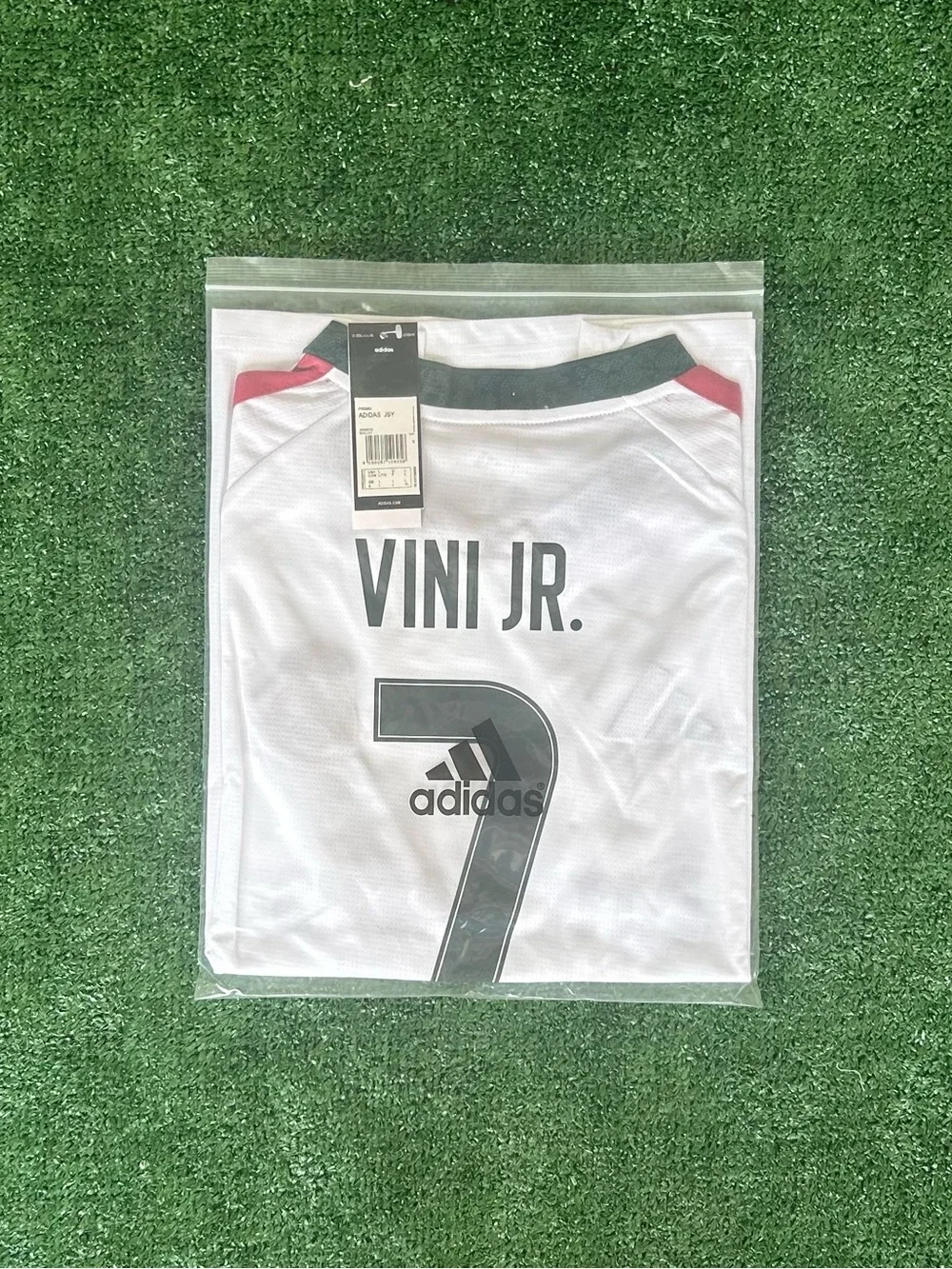 adidas White VINI JR. #7 Football Jersey with Black Accents